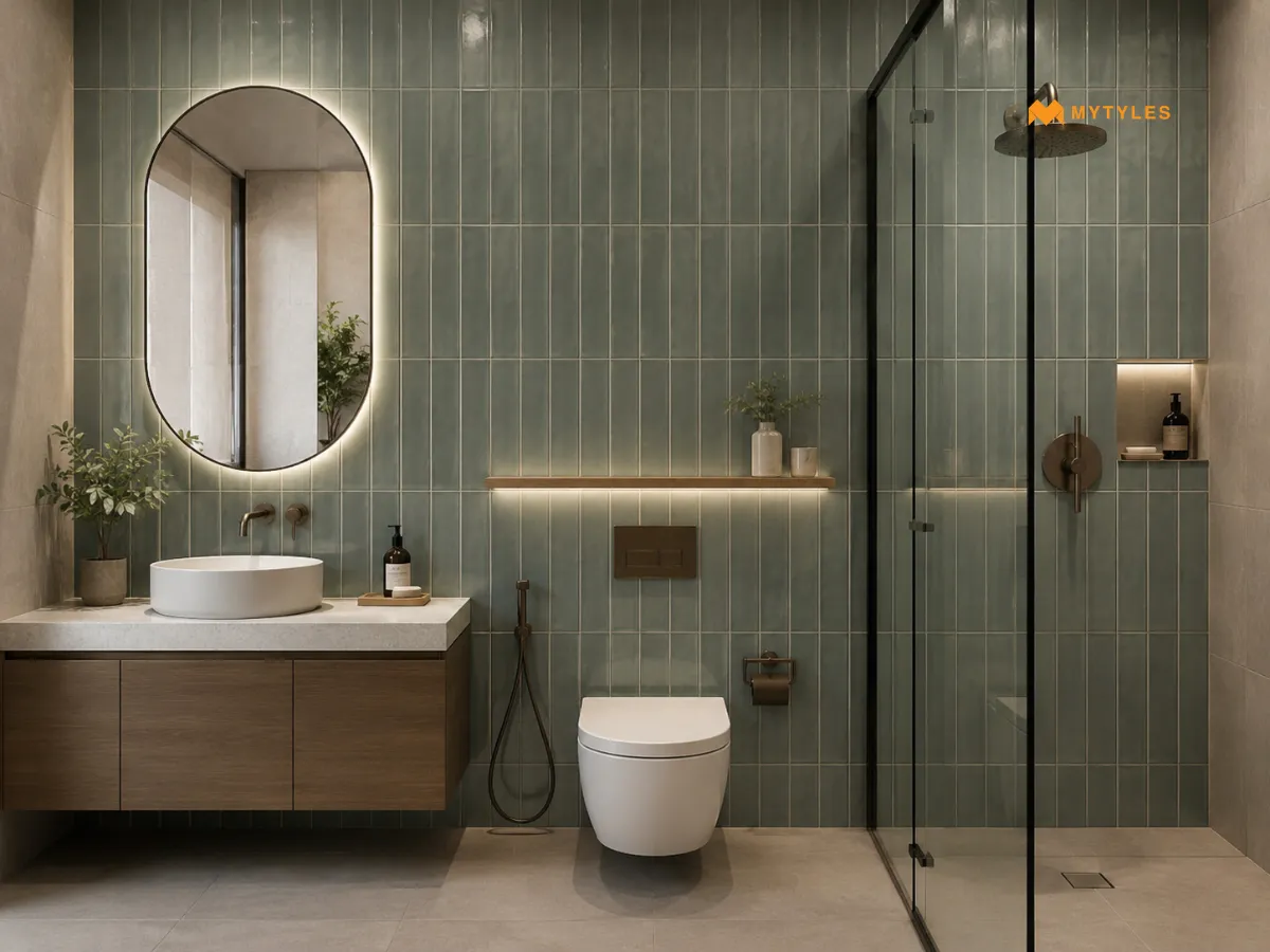 Matt Green Subway Tiles for a Calm Shower Wall